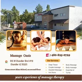 Our traditional full body massage in Chandler, AZ  
includes a combination of different massage therapies like 
Swedish Massage, Deep Tissue, Sports Massage, Hot Oil Massage
at reasonable prices.