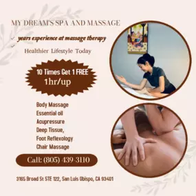 Massage techniques are commonly applied with hands, fingers, 
elbows, knees, forearms, feet, or a device. 
The purpose of massage is generally for the treatment of 
body stress or pain.