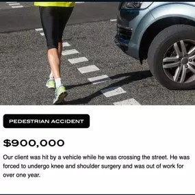 Strong Law secured a $900,000 settlement for a pedestrian struck by a vehicle, resulting in major knee and shoulder surgery. Our attorneys fight for injured clients across Tacoma and Washington.