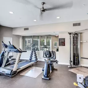 A spacious gym with treadmills, elliptical machines, and other exercise equipment.