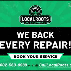 We Back Every Repair - AC, Heat Pump, Plumbing, Water Heater  in Phoenix, Scottsdale, Paradise Valley, Arcadia, Desert Ridge, Tempe, Cave Cree,, Carefree, Ahwatukee, Chandler, Gilbert, Mesa, Fountain Hills, AZ