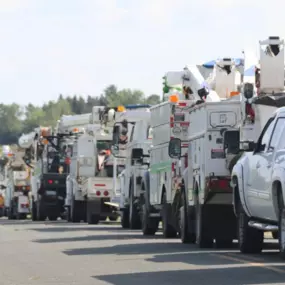 Our mobilized fleet stands ready for swift deployment, showcasing the scale, strength, and reliability of our crews in supporting utility restoration and emergency response efforts.