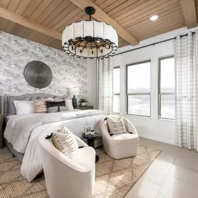 Spacious primary bedroom retreats