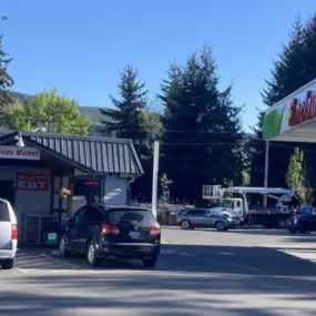 Sinclair gas station fueling island.