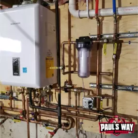 Clean and professional water heater installation by Paul's Way, the go-to plumber in Holbrook, NY.