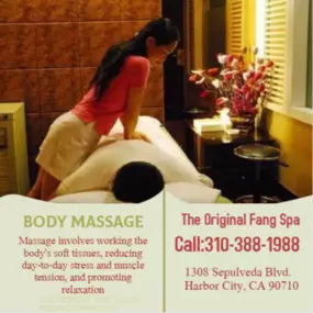 Massage techniques are commonly applied with hands, fingers, 
elbows, knees, forearms, feet, or a device. 
The purpose of massage is generally for the treatment of 
body stress or pain.