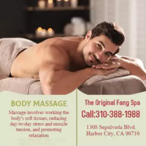 The full body massage targets all the major areas of the body that are most subject to strain and
discomfort including the neck, back, arms, legs, and feet. 
If you need an area of the body that you feel needs extra consideration, 
such as an extra sore neck or back, feel free to make your massage therapist aware and
they will be more than willing to accommodate you.