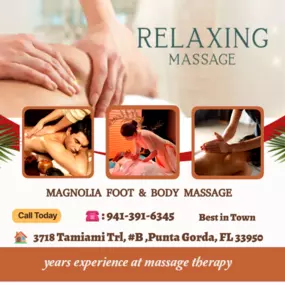Massage techniques are commonly applied with hands, fingers, 
elbows, knees, forearms, feet, or a device. 
The purpose of massage is generally for the treatment of 
body stress or pain.