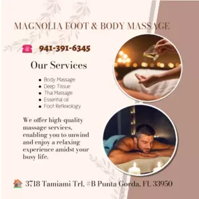 The full body massage targets all the major areas of the body that are most subject to strain and
discomfort including the neck, back, arms, legs, and feet. 
If you need an area of the body that you feel needs extra consideration, 
such as an extra sore neck or back, feel free to make your massage therapist aware and
they will be more than willing to accommodate you.