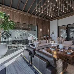 A living room with a couch and a table