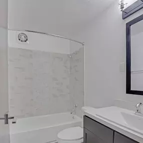A bathroom with a sink and a toilet and a shower