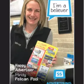 Happy Advertiser, Mindy with Pelican Pool