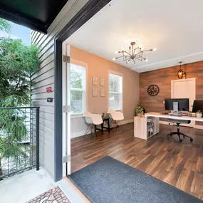 Leasing office with desk and chairs