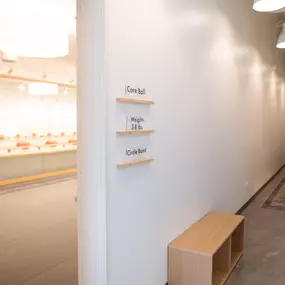 Hallway to bathrooms + drinking fountain