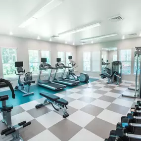 The fitness center at The Sanctuary at 331 Apartments offers a well-equipped space for exercise.