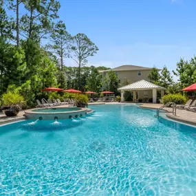The swimming pool area at The Sanctuary at 331 Apartments provides a relaxing outdoor retreat.