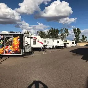 Spacious, secure outdoor parking at River Crossing Storage & RV in Goodyear, AZ, perfect for RVs, boats, trailers, and other recreational vehicles.