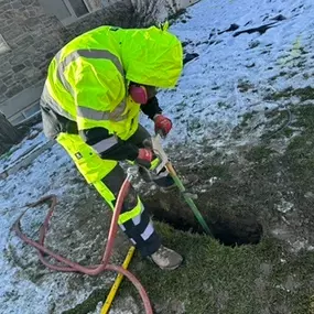 This is an Air Spade. We use pressurized air to safely dig around and locate utilities.