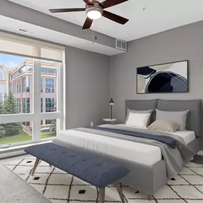 Bedroom With Ceiling Fan at Arcata Apartments