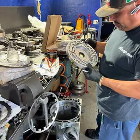 I & F Transmission Specialist mechanic working