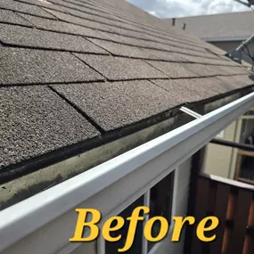 This photo shows the roofline and gutters before Gehlen Construction installed professional gutter guards in Lakeville, Minnesota. The gutters were exposed, making them prone to clogging from leaves and debris.