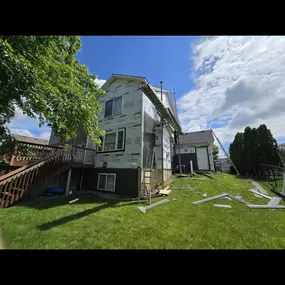 This photo captures the roofing and siding installation process in progress on a home in Prior Lake, Minnesota. Gehlen Construction is actively replacing both the exterior siding and the roof to enhance the home’s protection and curb appeal.