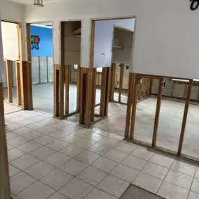 Interior of a home under restoration by First Response Restoration of RGV in the Rio Grande Valley, showing exposed framing after water damage. This image reflects our 24/7 flood and water damage restoration services in McAllen, Brownsville, and beyond. IICRC certified (#70221362). Call (956) 305-4229 for immediate help.