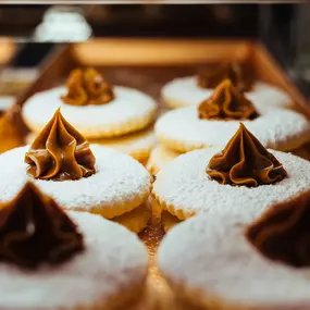 A delicious dessert in a display.