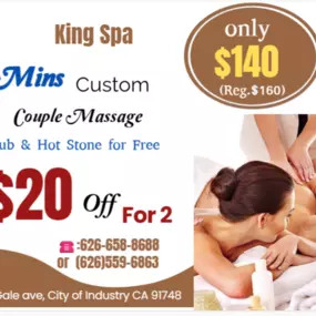 A couple's massage is just like any other massage service, 
but you and your partner receive the massage at the same time, 
on separate tables, and by two different massage therapists. 
The massage is generally offered in a private room on side-by-side massage tables.