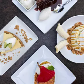 Key Lime Pie, Banana Cream Pie, Vanilla Crème Brulee & Stone’s Chocolate Cake