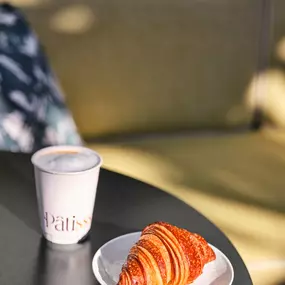 Latte and croissant at The Pâtisserie at Hotel Bel-Air