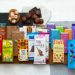 Nassau candy wholesale bulk organic chocolate bars in a group display.