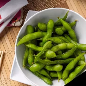 Soybeans steamed in their pods and lightly salted.