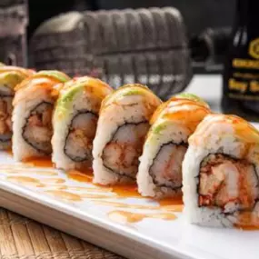 Because it doesn’t have to be rock, to be rock-n’-roll. Krab stick and Cajun-seasoned crawfish inside, shrimp and avocado outside, with spicy mayo and sweet chili.