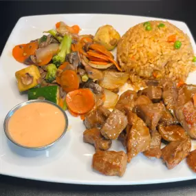 Served with Soup or Salad, Side of Fried Rice, Vegetables and Yum Yum Sauce.