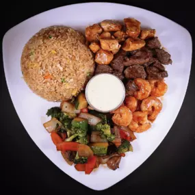 Served with Soup or Salad, Side of Fried Rice, Vegetables and Yum Yum Sauce.