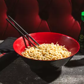 Savory roasted chicken flavored broth with ramen style noodles.