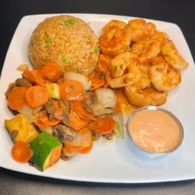 Served with Soup or Salad, Side of Fried Rice, Vegetables and Yum Yum Sauce.