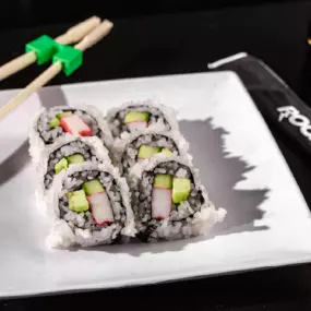 Krab stick, avocado, cucumber inside.