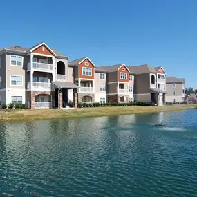 Property exterior with lake view