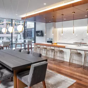 Community dining area with sliding glass doors