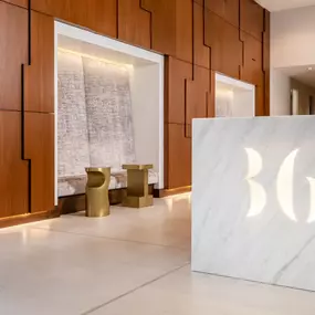 Modern interior with a white marble surface