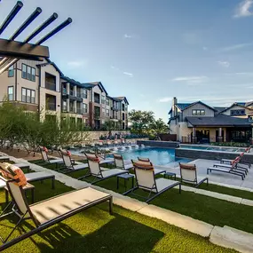 Swimming pool and lounge chairs