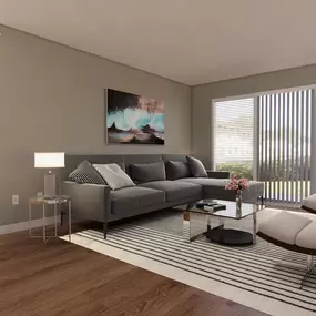 A bedroom with a large bed and a mirror