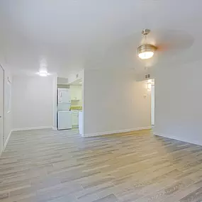 A room with a wooden floor and a ceiling light.