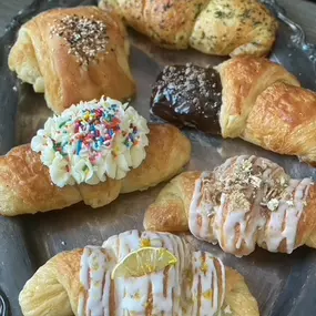 Variety of sweet and savory vegan croissants