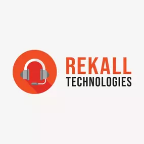 This image is the logo of Rekall Technologies. It features a circular red-orange icon on the left, containing a stylized white silhouette of a person's head wearing a headset with a microphone representing tech support or IT services.
