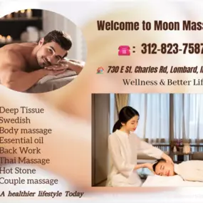 Our traditional full body massage in Lombard, IL
includes a combination of different massage therapies like 
Swedish Massage, Deep Tissue,  Sports Massage,  Hot Oil Massage
at reasonable prices.