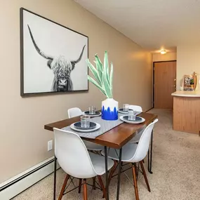 Open living room with dinning space with table
