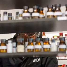 Inside Riot Labs flavour house showing lots of bottles of vape liquids and flavourings